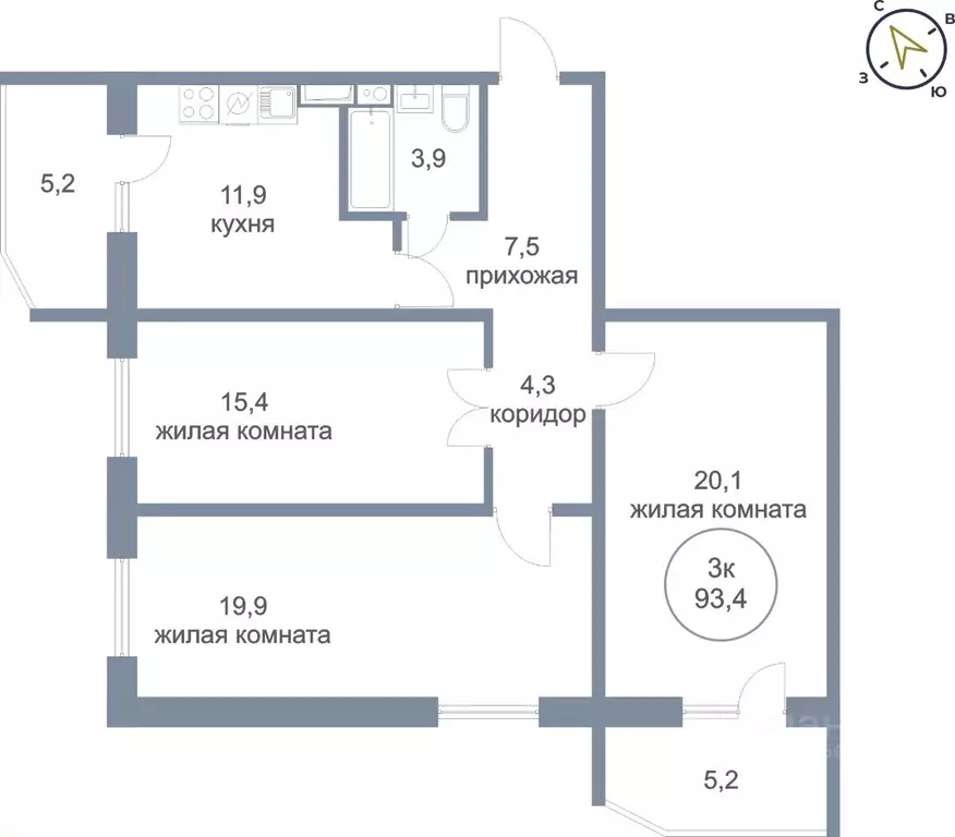3-к кв. Ханты-Мансийский АО, Нефтеюганск 6-й мкр, 11 (93.4 м) - Фото 0