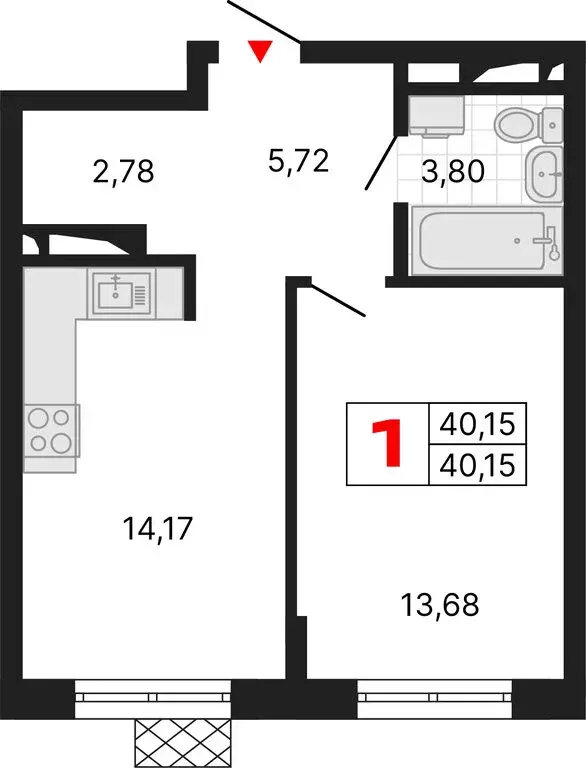 1-комнатная квартира: Екатеринбург, Комсомольская улица, 72А (40.15 м) - Фото 1
