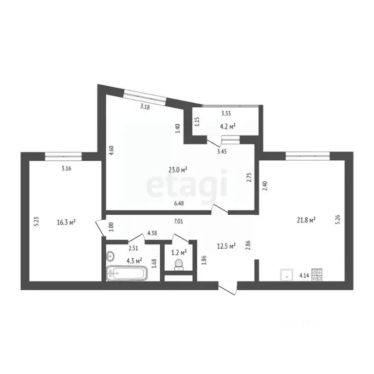 2-к кв. Тюменская область, Тюмень Харьковская ул., 64 (79.2 м) - Фото 1