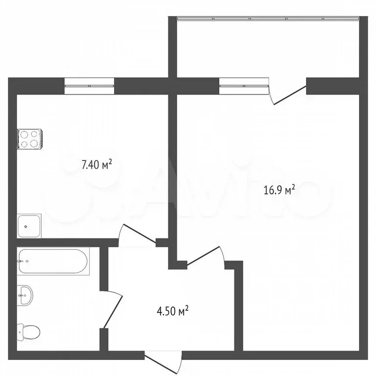 1-к. квартира, 30,5 м, 4/5 эт. - Фото 0