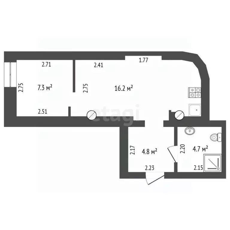 1-к кв. Калужская область, Кондрово г. Дзержинский муниципальный ... - Фото 2