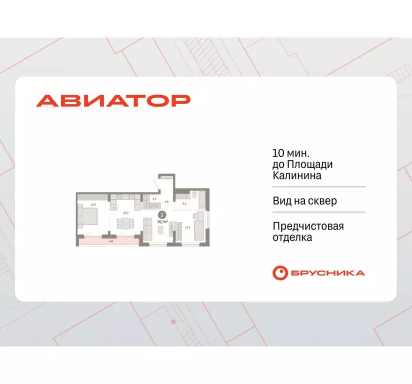 2-комнатная квартира: Новосибирск, улица Аэропорт, 90 (70.67 м) - Фото 1