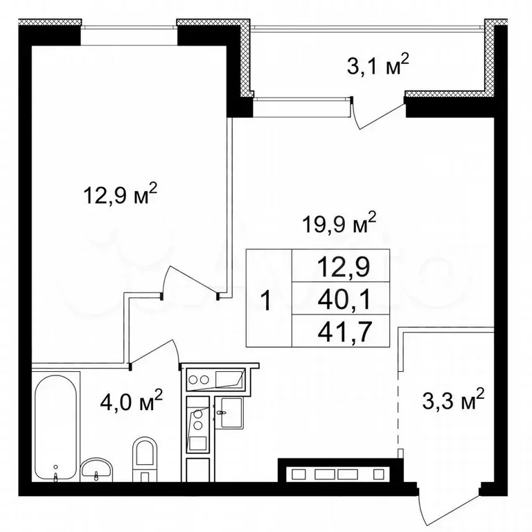 1-к. квартира, 41,7 м, 6/10 эт. - Фото 0