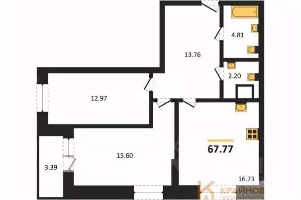 2-к кв. Воронежская область, Воронеж ул. Кривошеина, 13/14 (67.77 м) - Фото 0