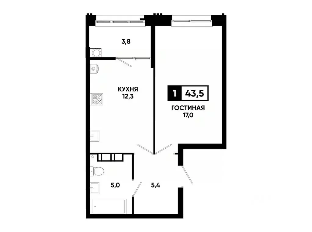 1-к кв. Ставропольский край, Ставрополь ул. Андрея Голуба, 12к8 (43.5 ... - Фото 0