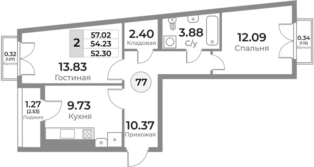 2-к кв. Калининградская область, Калининград Пригородная ул. (54.2 м) - Фото 0