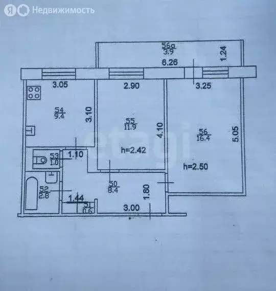 2-комнатная квартира: Казань, улица Юлиуса Фучика, 44 (50.7 м) - Фото 1