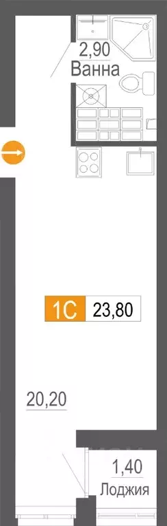 Студия Свердловская область, Екатеринбург ул. Новостроя, 3А (22.9 м) - Фото 1