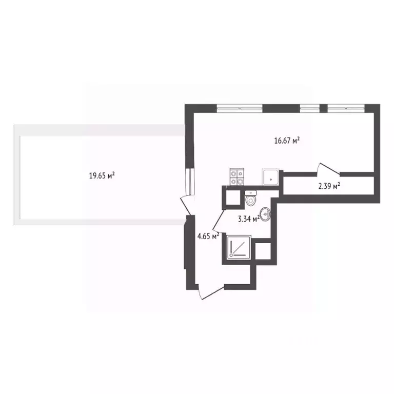 Студия Тюменская область, Тюмень Харьковская ул., 74 (54.0 м) - Фото 2