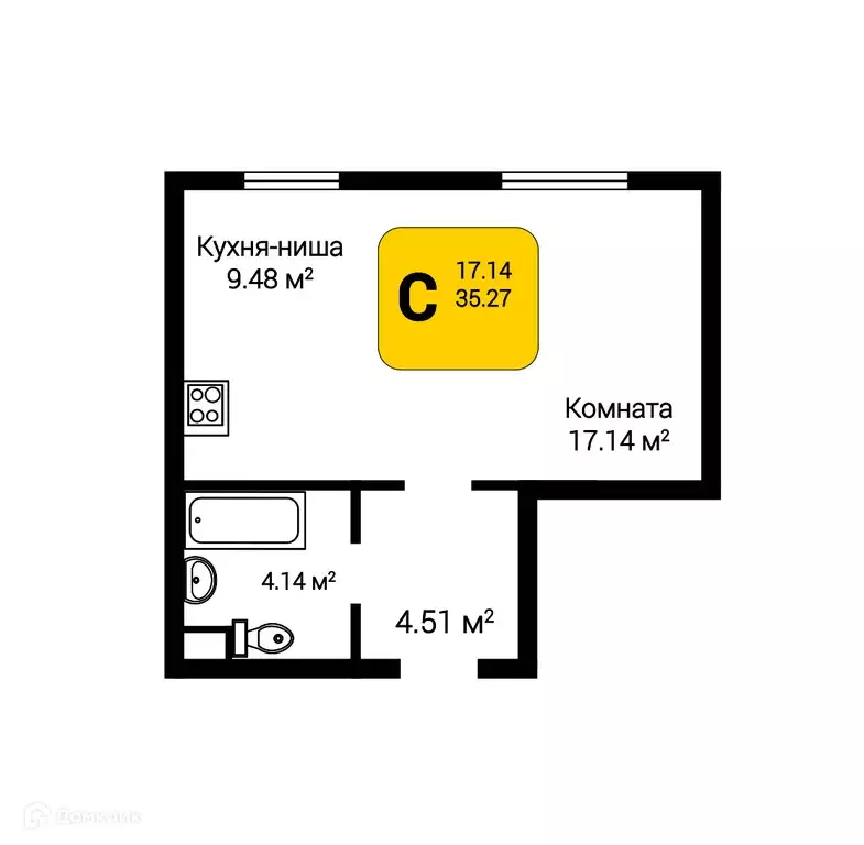 Продаётся 1-к квартира, 34.27 м - Фото 0