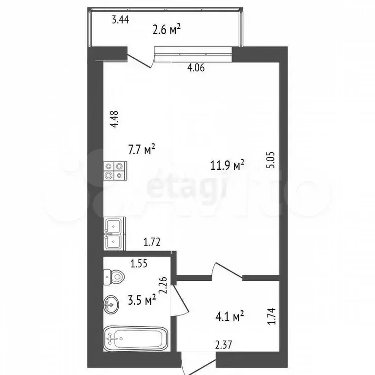 Квартира-студия, 27,2 м, 4/9 эт. - Фото 0