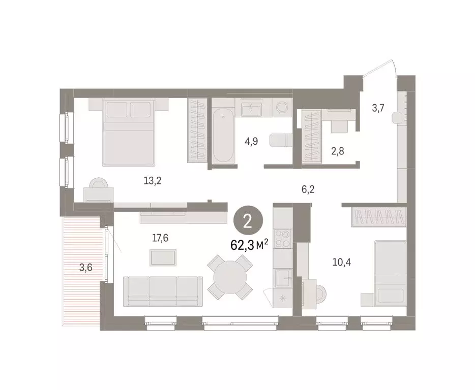 2-комнатная квартира: Челябинская область, Сосновский муниципальный ... - Фото 2