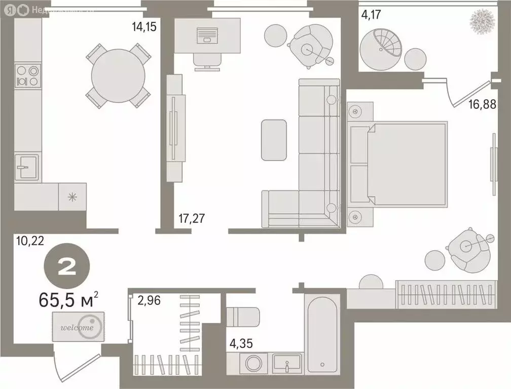 2-комнатная квартира: Екатеринбург, Солнечная улица, 33А (65.5 м) - Фото 1