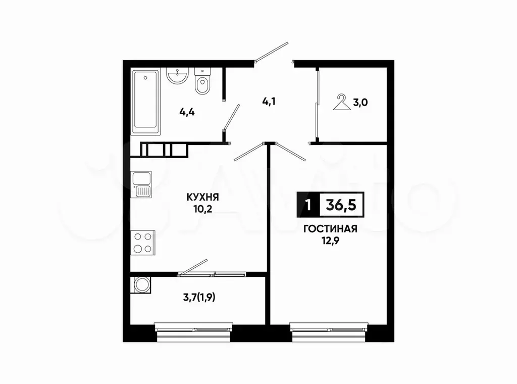 1-к. квартира, 36,5 м, 6/14 эт. - Фото 0