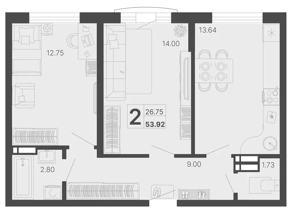 2-комнатная квартира: Сочи, микрорайон КСМ (53.92 м) - Фото 0