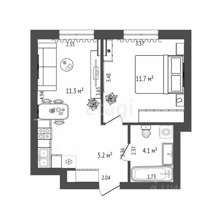 1-к кв. Тюменская область, Тюмень ул. Республики, 204к7 (32.3 м) - Фото 1