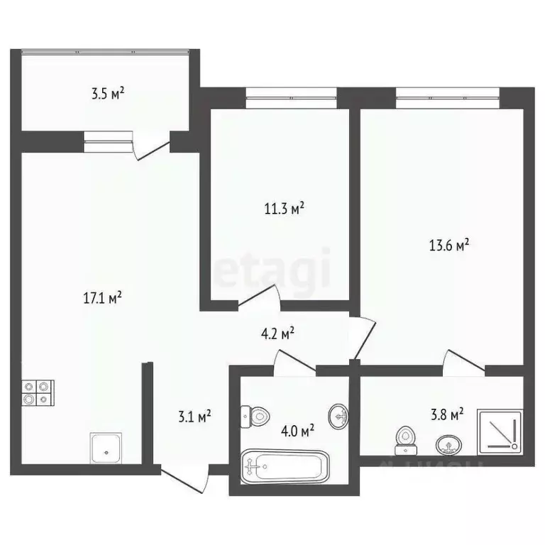 2-к кв. Тюменская область, Тюмень ул. Братьев Бондаревых, 5 (60.6 м) - Фото 1