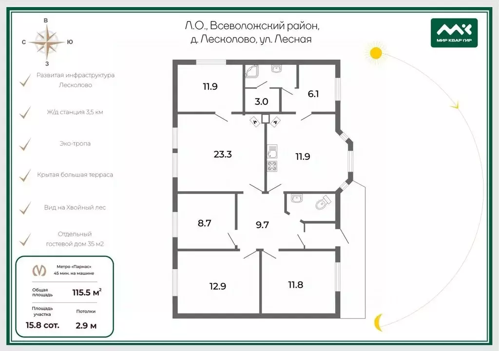 Коттедж в Ленинградская область, Всеволожский район, Лесколовское ... - Фото 2
