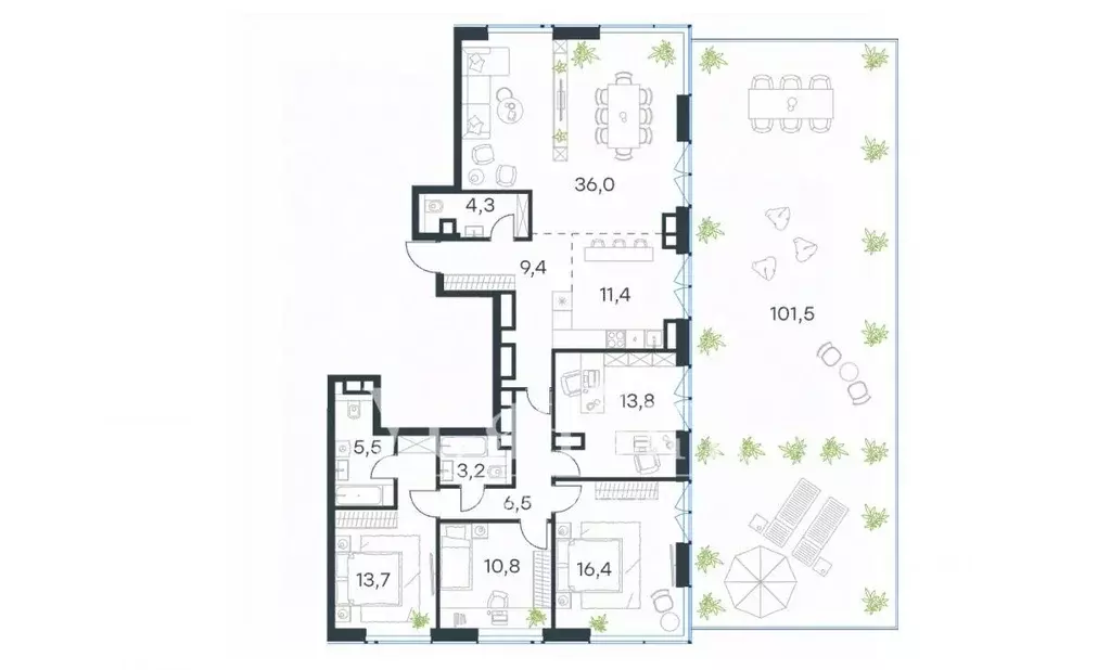 3-к кв. Москва Левел Причальный жилой комплекс, 10к1 (131.0 м) - Фото 2
