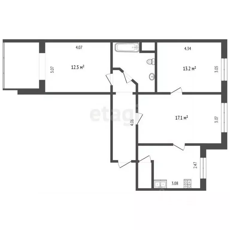 3-к кв. Тюменская область, Тюмень ул. Немцова, 41 (70.2 м) - Фото 2