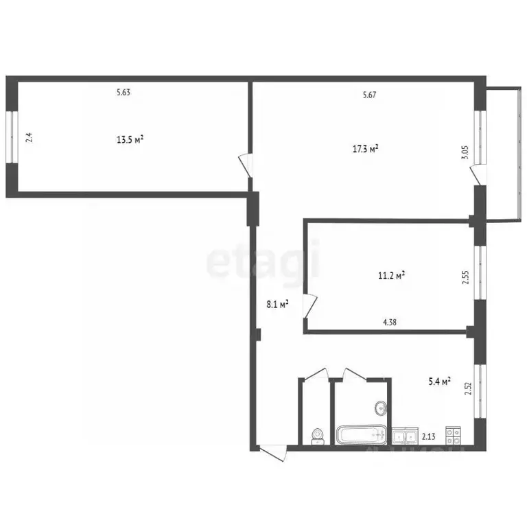 3-к кв. Омская область, Омск ул. Лукашевича, 8Б (58.6 м) - Фото 2