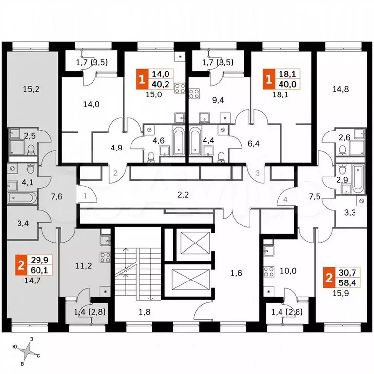 2-к. квартира, 60,1 м, 21/27 эт. - Фото 1