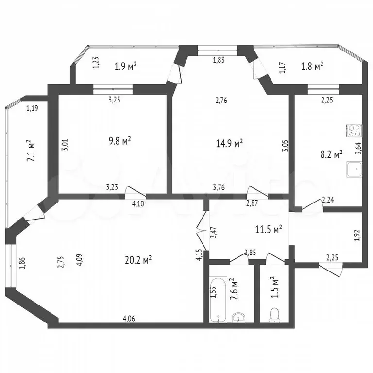 3-к. квартира, 58,6 м, 1/5 эт. - Фото 1