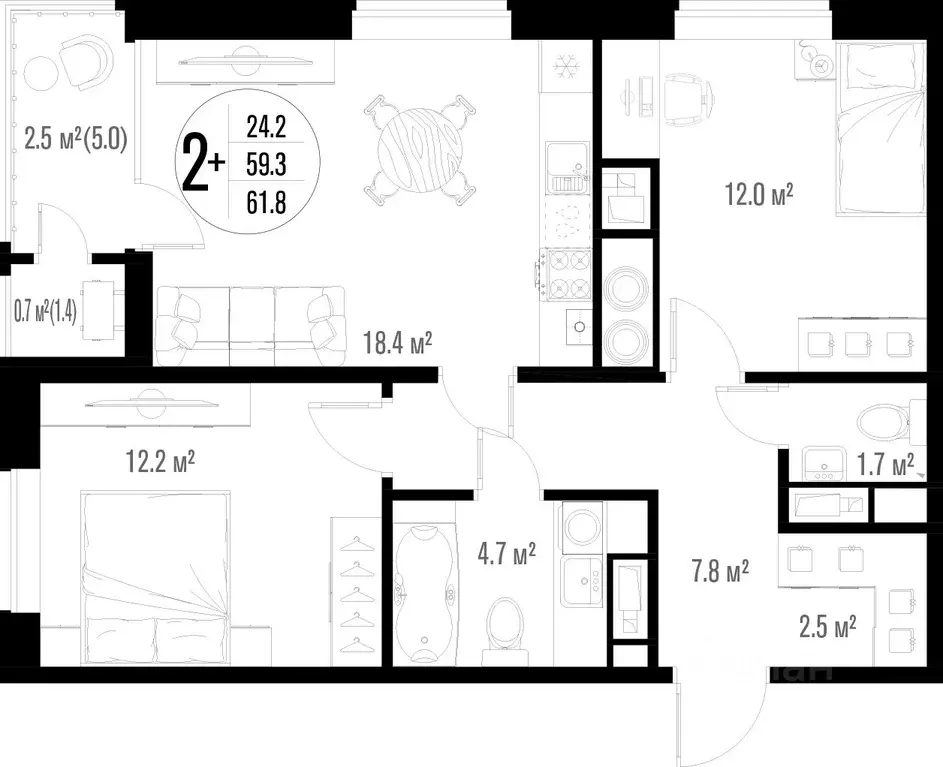 2-к кв. Астраханская область, Астрахань ул. Трофимова, 104Е (61.8 м) - Фото 0