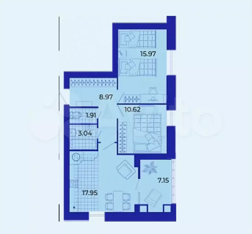 2-к. квартира, 65,9 м, 8/9 эт. - Фото 1
