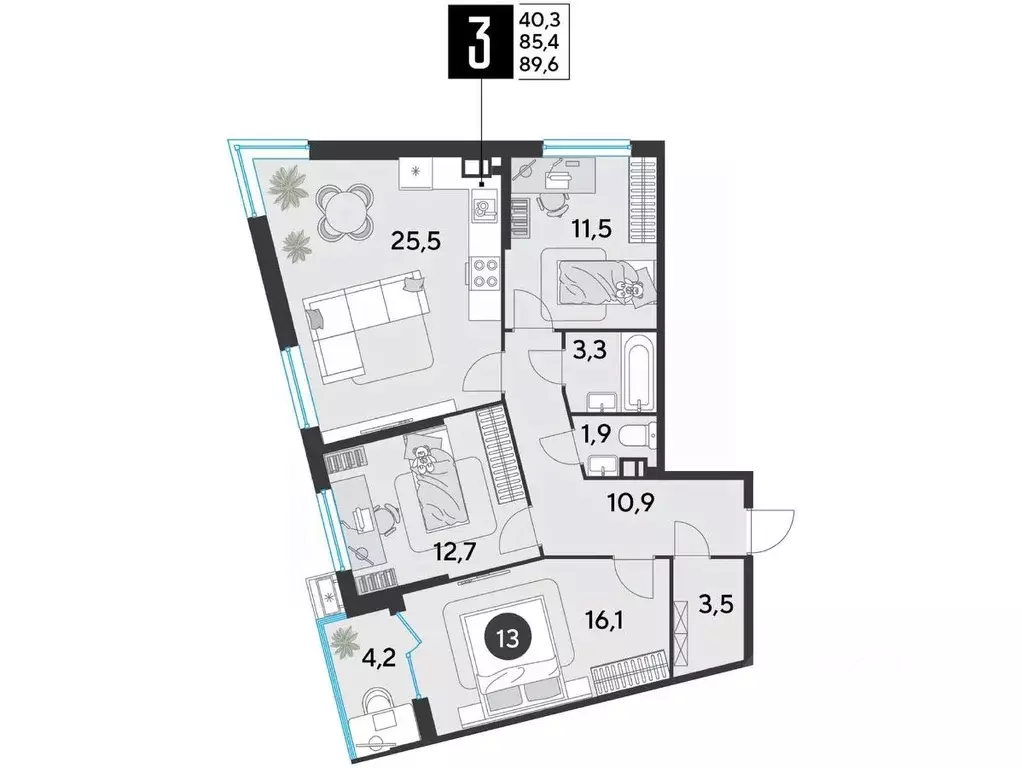 3-к кв. Краснодарский край, Краснодар Парк Победы мкр,  (89.6 м) - Фото 1