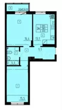 2-к. квартира, 59,5 м, 4/8 эт. - Фото 1