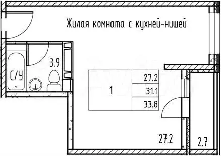 Квартира-студия, 33,8 м, 8/15 эт. - Фото 0