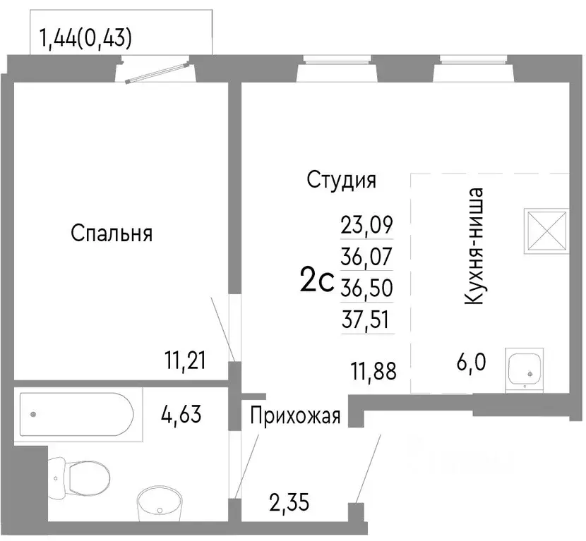 2-к кв. Челябинская область, Челябинск Нефтебазовая ул., 1к2 (36.5 м) - Фото 0