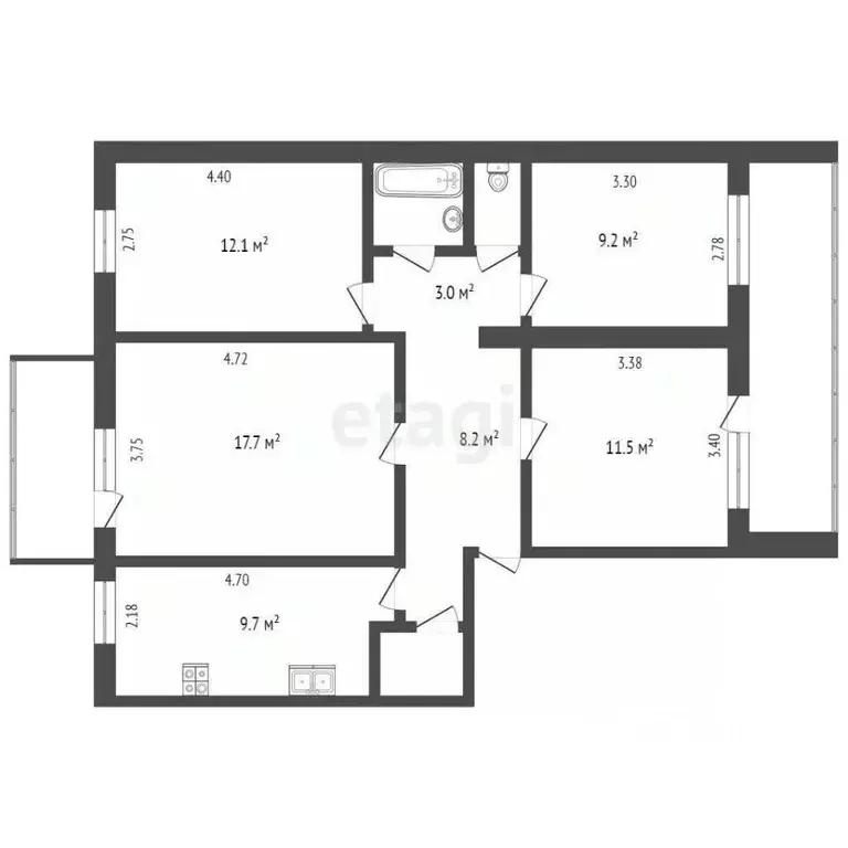 4-к кв. Вологодская область, Вологда Псковская ул., 11к1 (76.4 м) - Фото 2