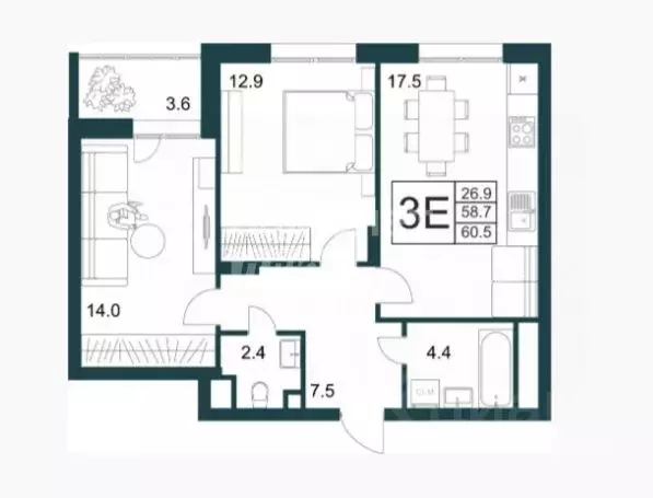 2-к кв. Липецкая область, Липецк Минская ул., 4Вк1 (60.5 м) - Фото 2