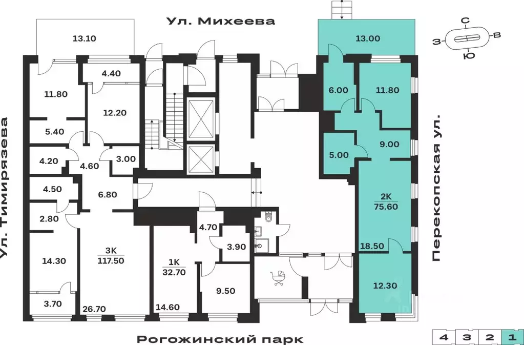 2-к кв. Тульская область, Тула ул. Михеева, 9А (66.5 м) - Фото 2