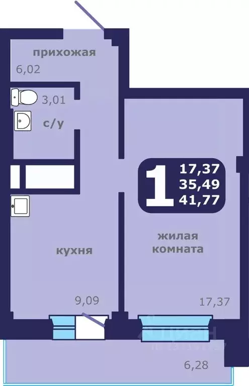 1-к кв. Красноярский край, Красноярск ул. Шевченко, 1 (41.77 м) - Фото 0