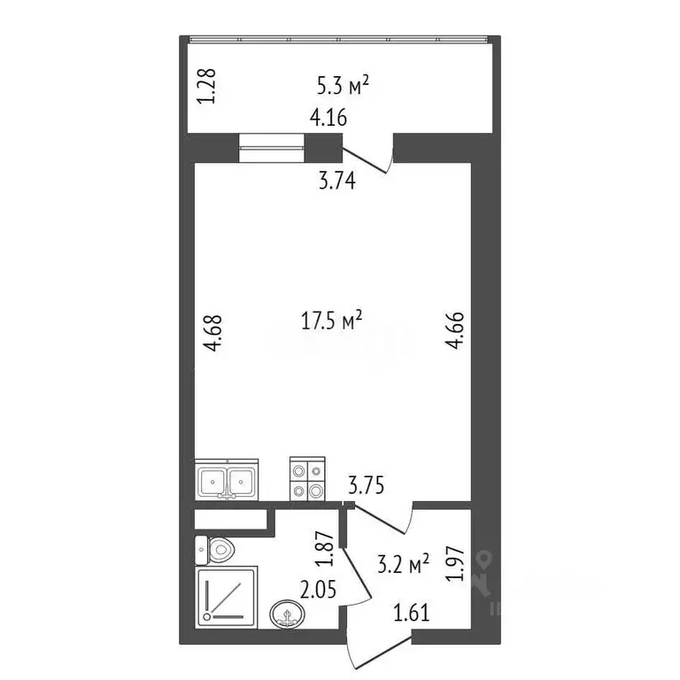 Студия Санкт-Петербург ул. Плесецкая, 10 (24.1 м) - Фото 1