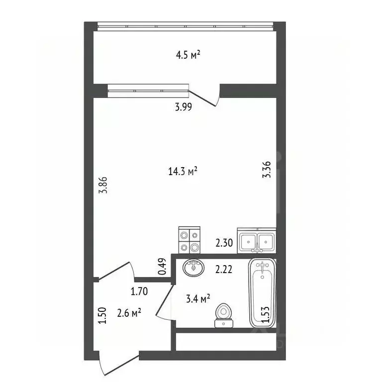 Студия Санкт-Петербург Планерная ул., 89 (20.3 м) - Фото 2