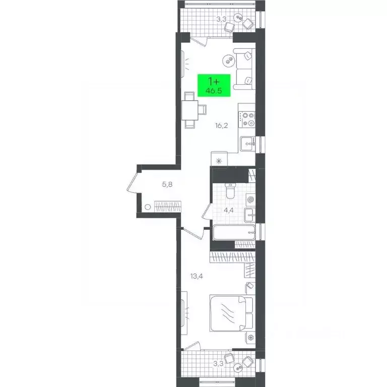 1-к кв. Тюменская область, Тюмень ул. Николая Глебова, 4 (46.53 м) - Фото 0