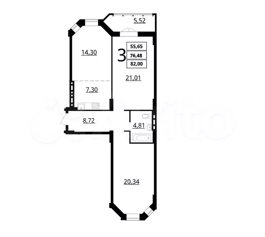 3-к. квартира, 82 м, 2/8 эт. - Фото 1