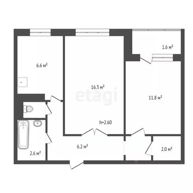 2-к кв. Красноярский край, Красноярск Парашютная ул., 88А (52.1 м) - Фото 1
