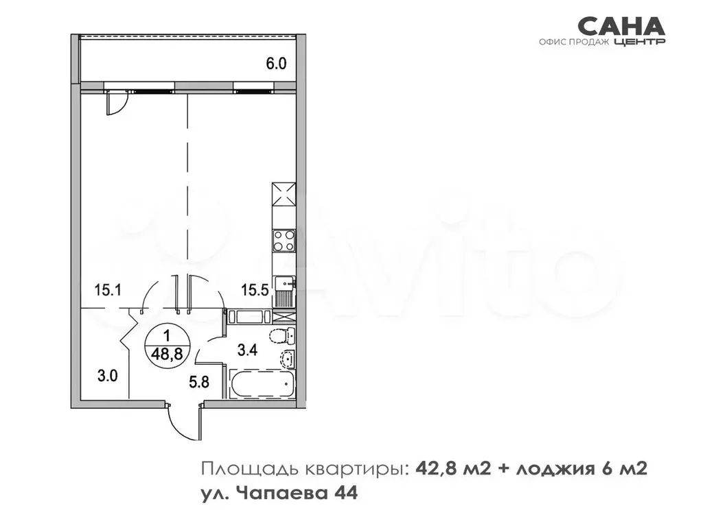 2-к. квартира, 48,9 м, 13/21 эт. - Фото 0