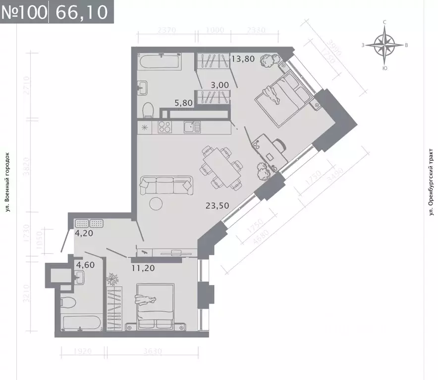 2-к кв. Татарстан, Казань ул. Шишкина (66.1 м) - Фото 1