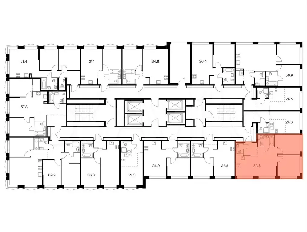 2-к. квартира, 53,5 м, 24/32 эт. - Фото 1