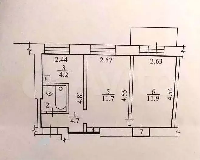 2-к. квартира, 35,7 м, 2/4 эт. - Фото 0