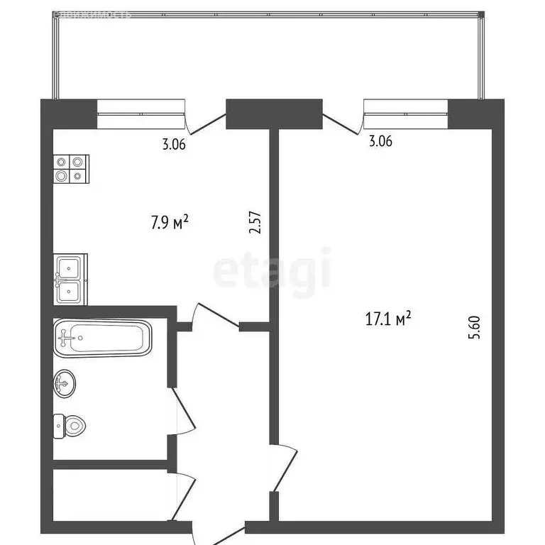 1-комнатная квартира: Тюмень, улица Энергетиков, 53 (32.8 м) - Фото 1