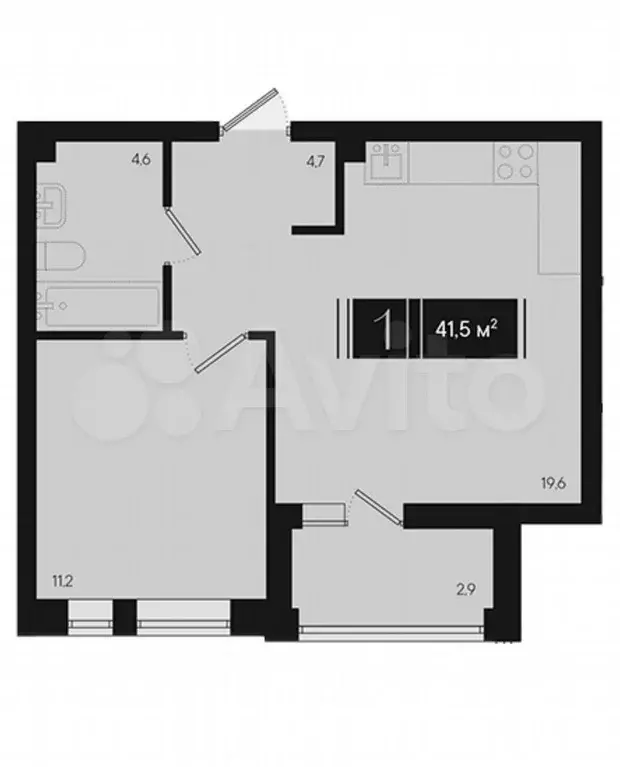 1-к. квартира, 41,5 м, 2/9 эт. - Фото 1