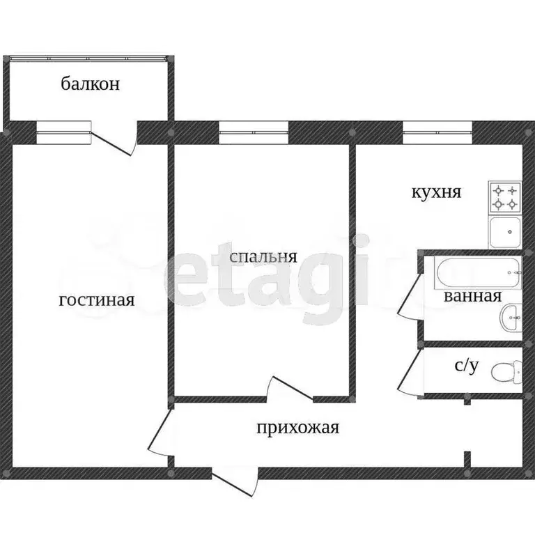 2-к. квартира, 50,7 м, 2/5 эт. - Фото 0