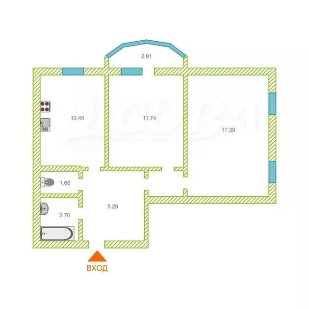 2-комнатная квартира: Тюмень, микрорайон Антипино, Беловежская улица, ... - Фото 2